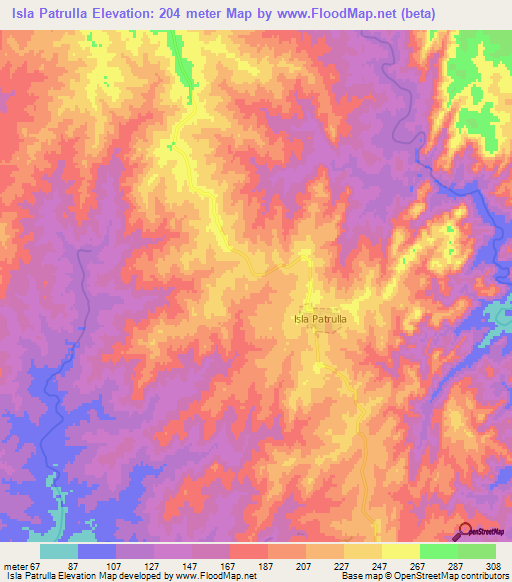 Isla Patrulla,Uruguay Elevation Map