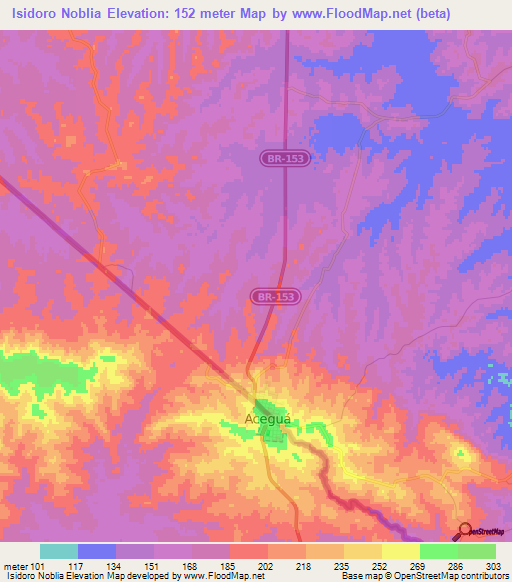 Isidoro Noblia,Uruguay Elevation Map