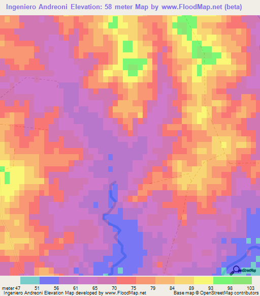 Ingeniero Andreoni,Uruguay Elevation Map