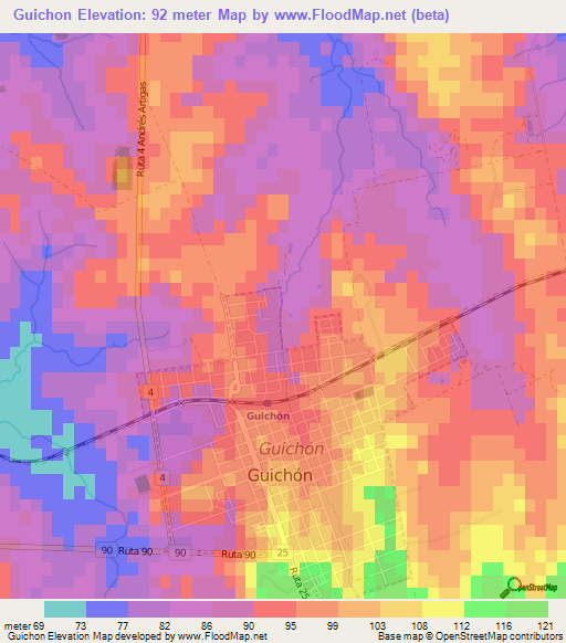 Guichon,Uruguay Elevation Map