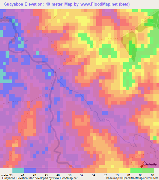 Guayabos,Uruguay Elevation Map