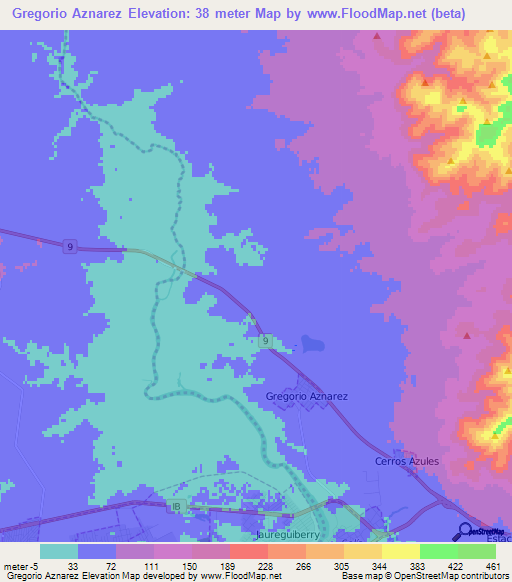 Gregorio Aznarez,Uruguay Elevation Map