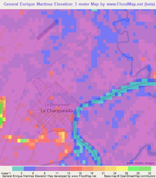 General Enrique Martinez,Uruguay Elevation Map