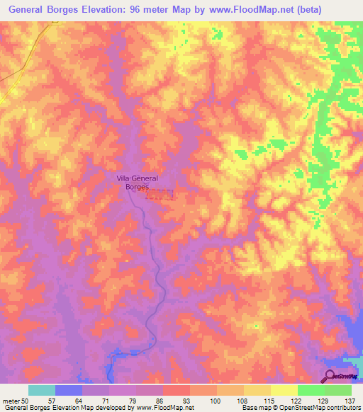 General Borges,Uruguay Elevation Map