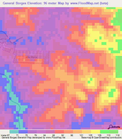 General Borges,Uruguay Elevation Map