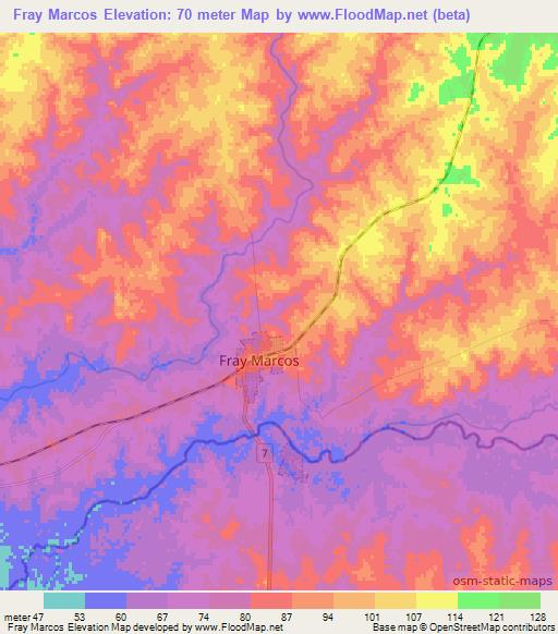 Fray Marcos,Uruguay Elevation Map