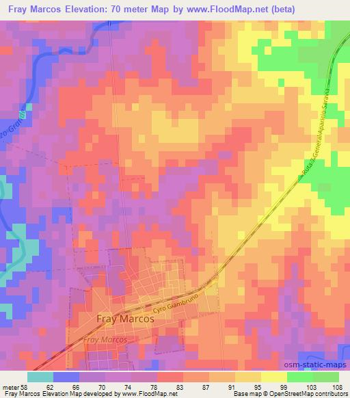 Fray Marcos,Uruguay Elevation Map