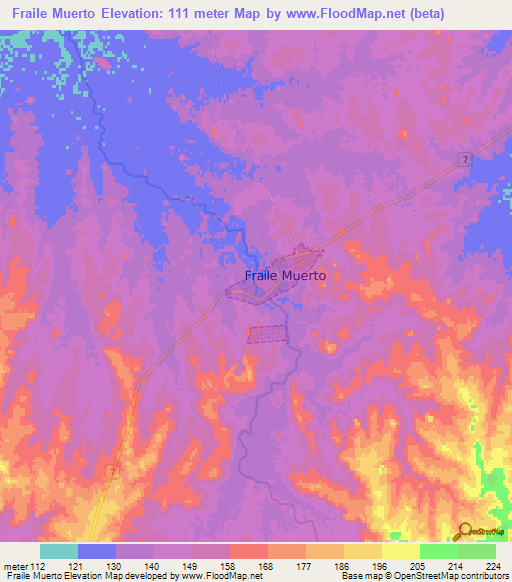 Fraile Muerto,Uruguay Elevation Map