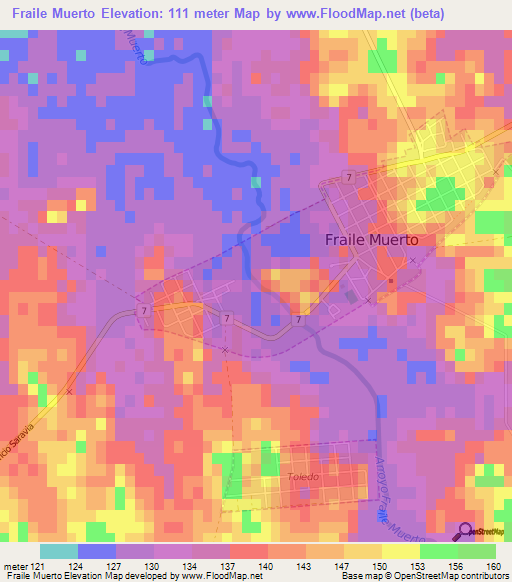 Fraile Muerto,Uruguay Elevation Map