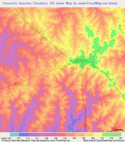 Florencio Sanchez,Uruguay Elevation Map