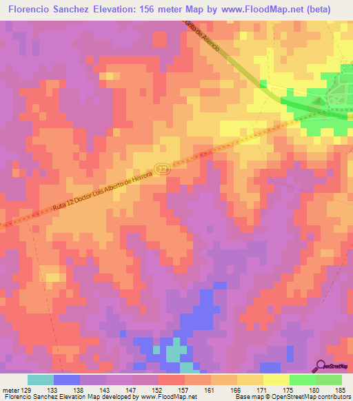 Florencio Sanchez,Uruguay Elevation Map