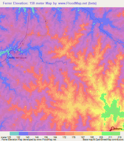 Ferrer,Uruguay Elevation Map
