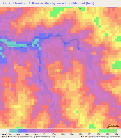 Ferrer,Uruguay Elevation Map