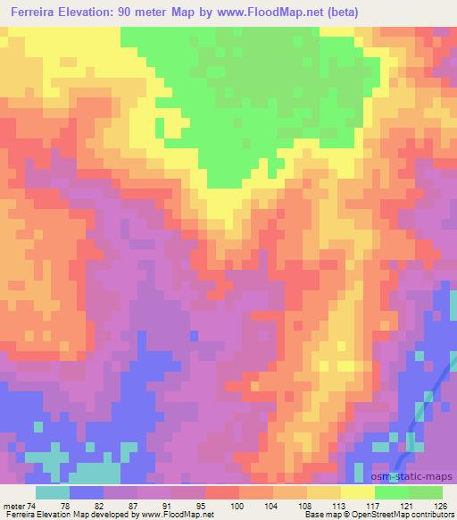 Ferreira,Uruguay Elevation Map