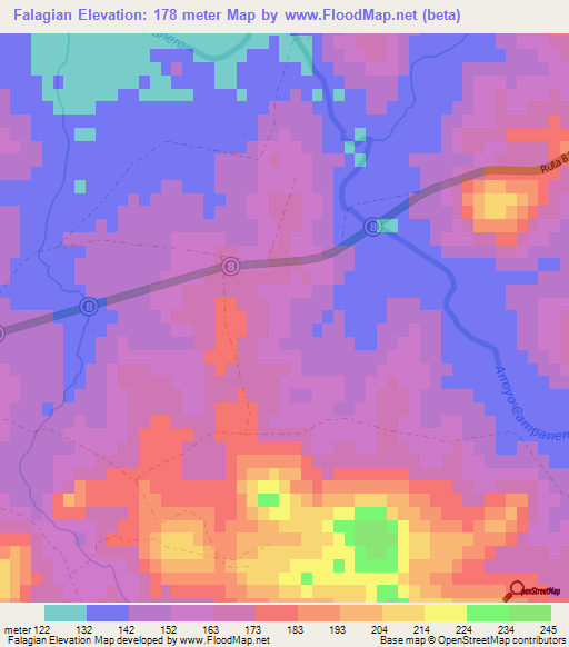 Falagian,Uruguay Elevation Map