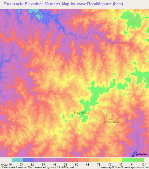 Estanzuela,Uruguay Elevation Map