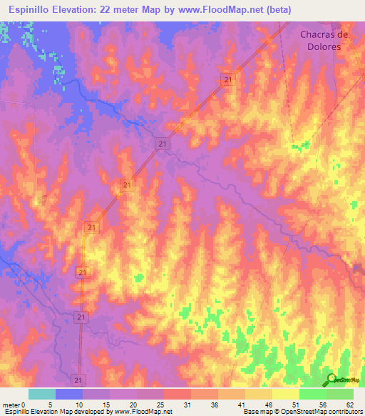 Espinillo,Uruguay Elevation Map