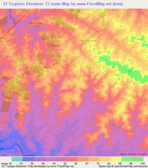 El Tropiezo,Uruguay Elevation Map