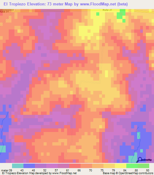 El Tropiezo,Uruguay Elevation Map