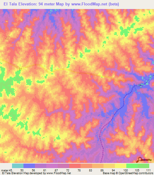 El Tala,Uruguay Elevation Map