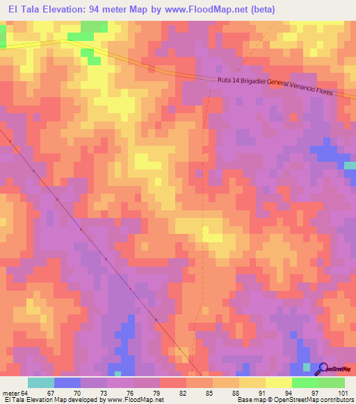 El Tala,Uruguay Elevation Map