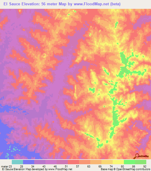 El Sauce,Uruguay Elevation Map