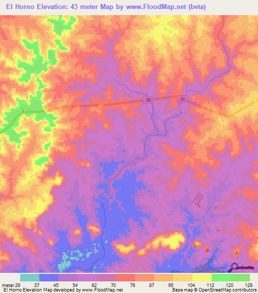 El Horno,Uruguay Elevation Map