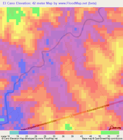 El Cano,Uruguay Elevation Map