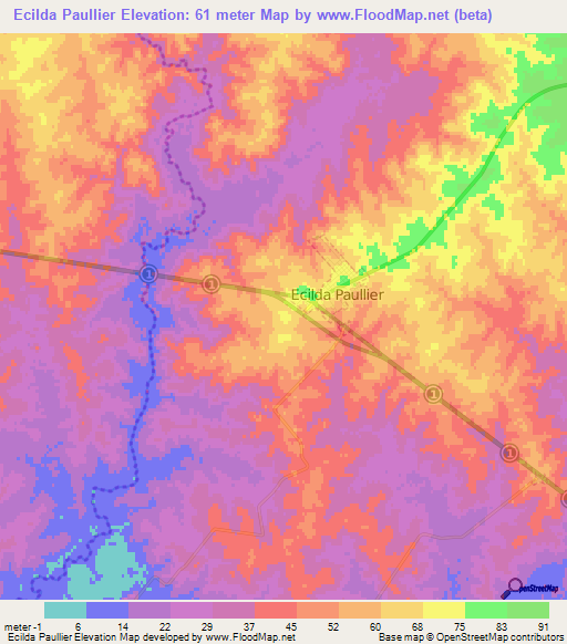 Ecilda Paullier,Uruguay Elevation Map