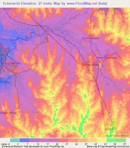Echevarria,Uruguay Elevation Map