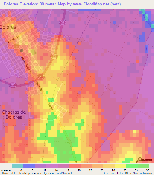 Dolores,Uruguay Elevation Map
