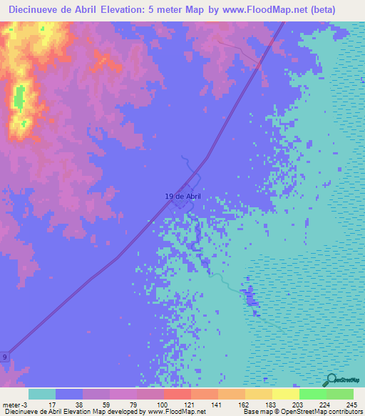 Diecinueve de Abril,Uruguay Elevation Map