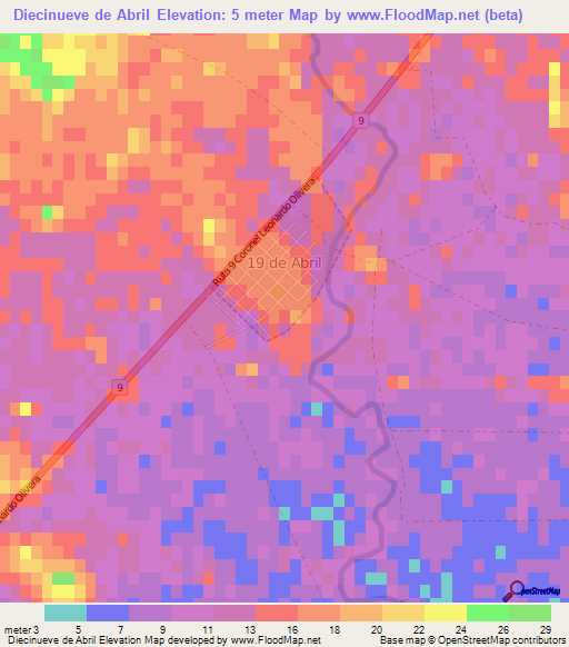 Diecinueve de Abril,Uruguay Elevation Map