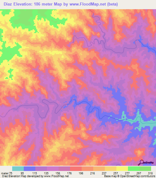 Diaz,Uruguay Elevation Map