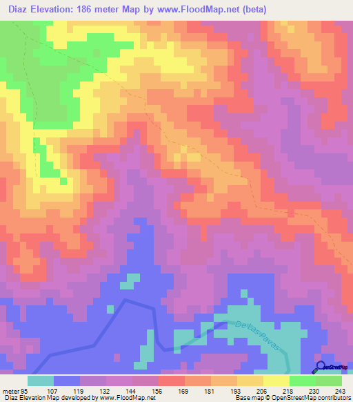 Diaz,Uruguay Elevation Map
