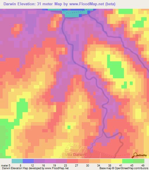 Darwin,Uruguay Elevation Map