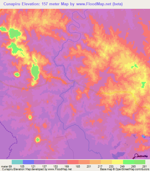 Cunapiru,Uruguay Elevation Map