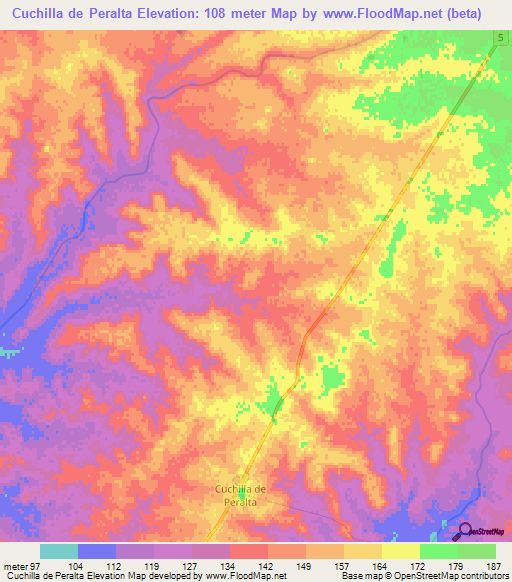 Cuchilla de Peralta,Uruguay Elevation Map