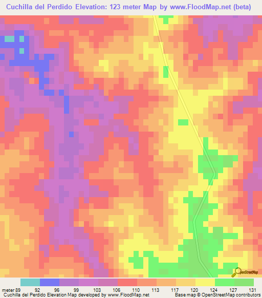 Cuchilla del Perdido,Uruguay Elevation Map
