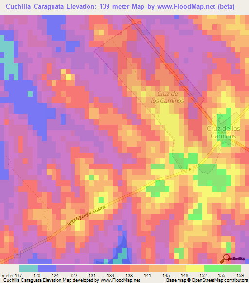 Cuchilla Caraguata,Uruguay Elevation Map