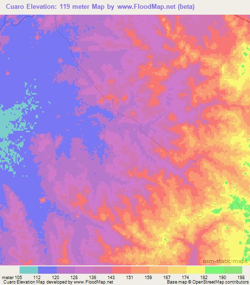 Cuaro,Uruguay Elevation Map