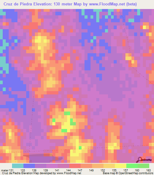 Cruz de Piedra,Uruguay Elevation Map