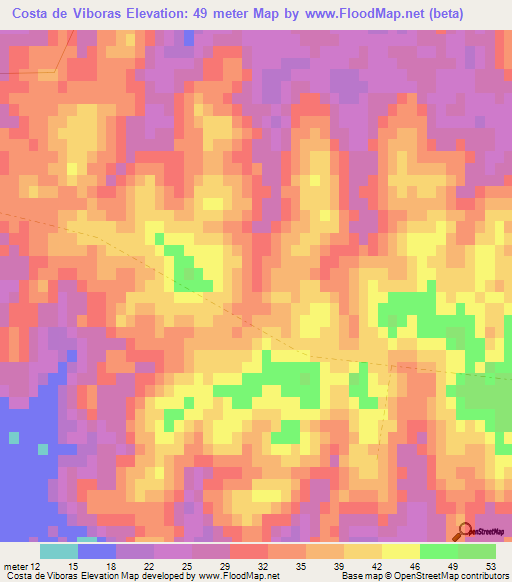 Costa de Viboras,Uruguay Elevation Map