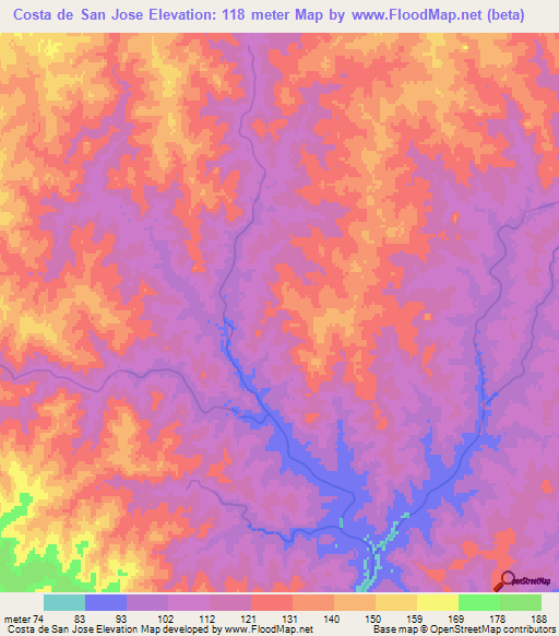 Costa de San Jose,Uruguay Elevation Map
