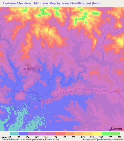 Cortume,Uruguay Elevation Map