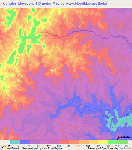Corrales,Uruguay Elevation Map