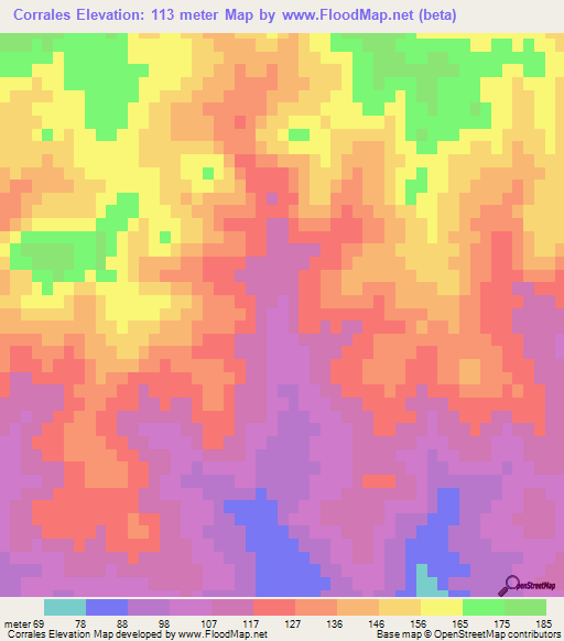 Corrales,Uruguay Elevation Map