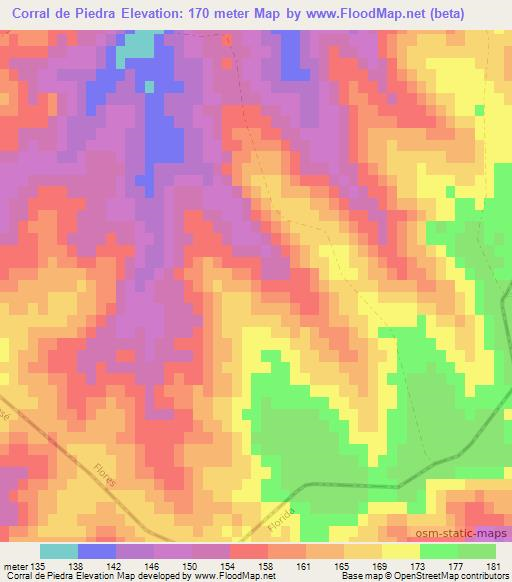 Corral de Piedra,Uruguay Elevation Map