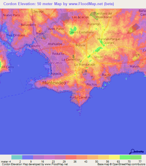 Cordon,Uruguay Elevation Map