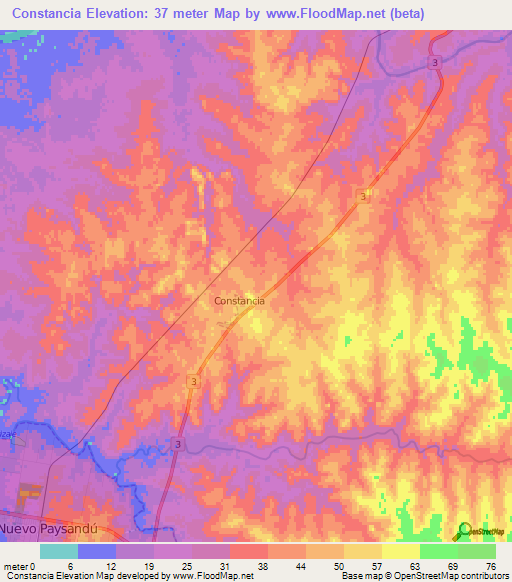 Constancia,Uruguay Elevation Map